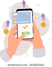 hand holding smartphone, Mobile payment online app, money transfer process