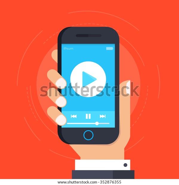 Hand Holding Smartphone Mobile Phone Video Stock Vector (Royalty Free ...