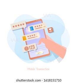 Hand holding smartphone for mobile transaction, Online order and online payment using mobile phone