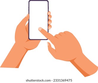 Hand holding Smartphone mockup with blank screen. Finger tap on screen mobile phone mockup, template, web, banner