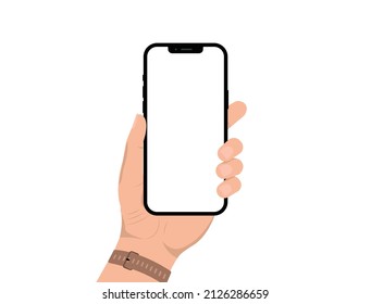 Hand holding smartphone mockup vector with blank screen, mobile phone mockup, vector illustration