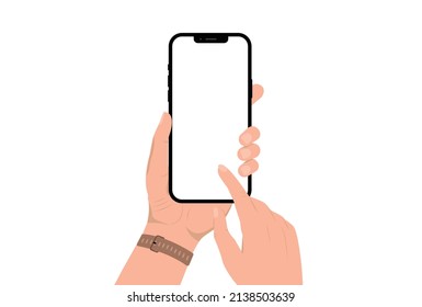 Hand holding smartphone mockup vector with blank screen, mobile phone mockup, vector illustration