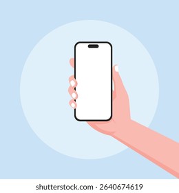 Hand holding smartphone mockup vector illustration with blank screen
