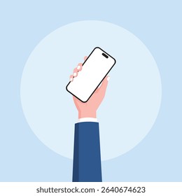 Hand holding smartphone mockup vector illustration with blank screen