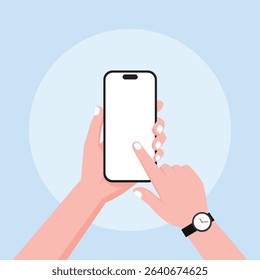 Hand holding smartphone mockup vector illustration with blank screen