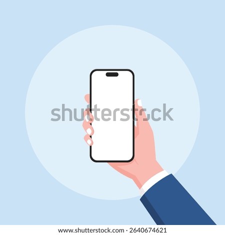 Hand holding smartphone mockup vector illustration with blank screen