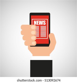 hand holding smartphone news connected design vector illustration eps 10