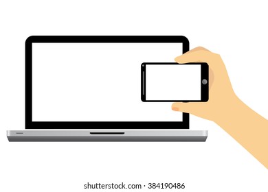 Hand - Holding Smartphone with Notebook at Back 
