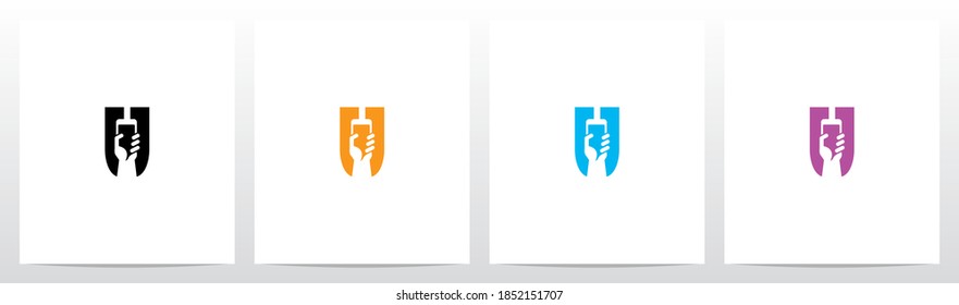 Hand Holding Smartphone On Letter Logo Design U