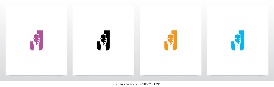 Hand Holding Smartphone On Letter Logo Design J