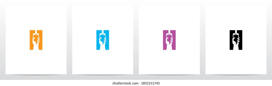 Hand Holding Smartphone On Letter Logo Design H