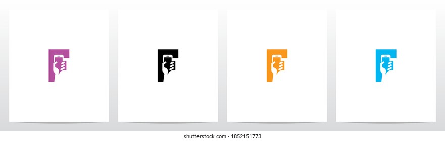 Hand Holding Smartphone On Letter Logo Design F