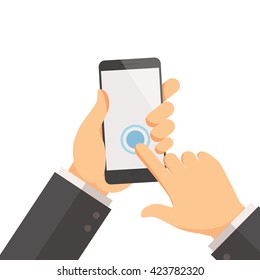 Hand holding smartphone on the screen vector illustration