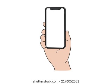 Hand holding  smartphone on white background vector cartoon