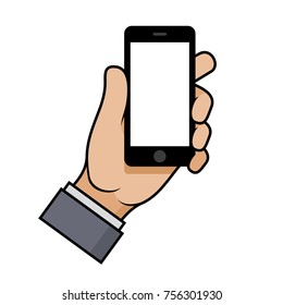 Hand Holding a Smartphone on White Background. Vector illustration