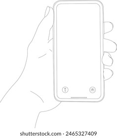 Mano sosteniendo smartphone. Icono de esquema, Ilustración vectorial.
