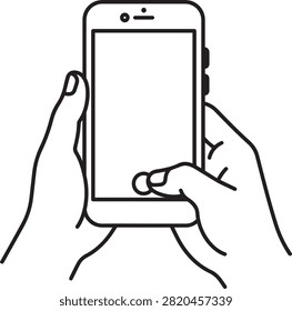 Hand Holding Smartphone Outline Vector Illustration