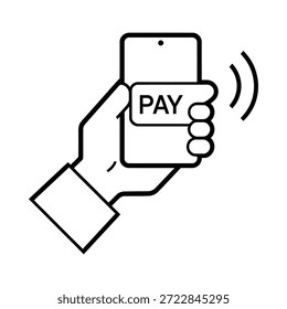 Mano que sostiene el smartphone con el Botón del pago para el pago móvil