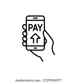 Mano que sostiene el smartphone con el Botón del pago en pantalla