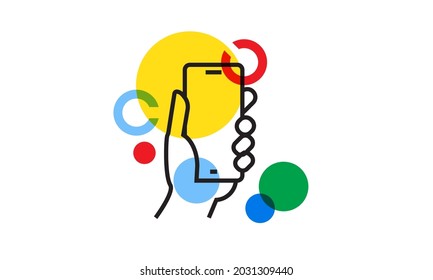 Hand holding smartphone, Phone Line icon vector illustration