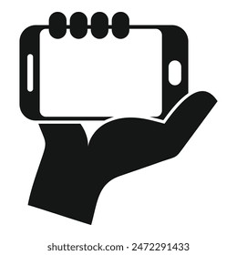 Hand is holding up a smartphone, as if presenting it to someone