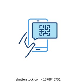 Hand holding Smartphone with QR Code Message vector concept colored icon or symbol