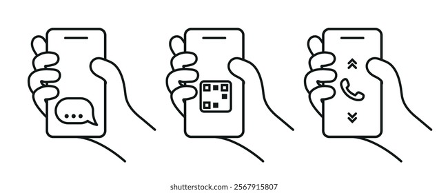 Hand holding a smartphone qr code on screen smartphone. Incoming and outgoing call