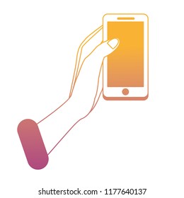 Hand holding smartphone rainbow lines