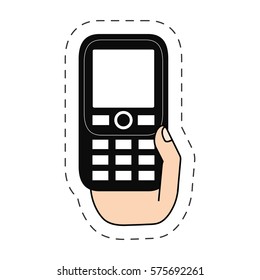 hand holding smartphone screen -cut line vector illustration eps 10
