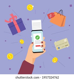 Hand holding smartphone and screen display online payment for shopping on application. 