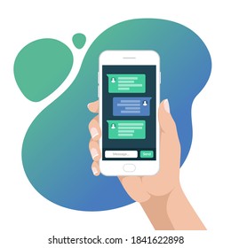 Hand Holding Smartphone Send Message Vector Illustration
