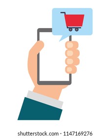 hand holding smartphone shopping cart online