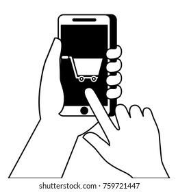 hand holding smartphone shopping cart online market
