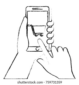 hand holding smartphone shopping cart online market