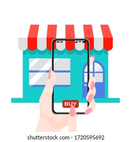 Hand is holding smartphone Shopping online via online market.