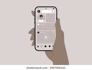 Hand Holding Smartphone Showcasing a users social media profile on the screen