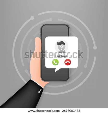 Hand holding smartphone showing unknown incoming call