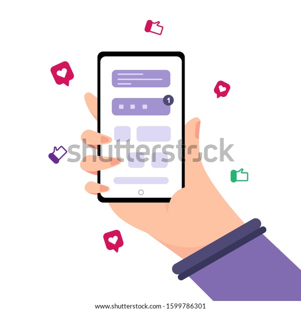 Hand Holding Smartphone Social Media Notification Stock Vector (Royalty ...