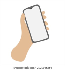 A hand holding a smartphone. Stock illustration design. Hand drawing