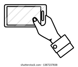 Hand holding smartphone tech black and white