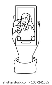 Hand holding smartphone tech black and white