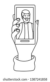 Hand holding smartphone tech black and white