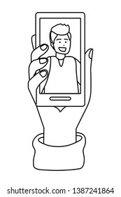 Hand holding smartphone tech black and white