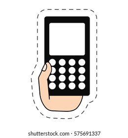 hand holding smartphone technology -cut line vector illustration eps 10