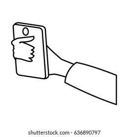 hand holding smartphone technology digital line