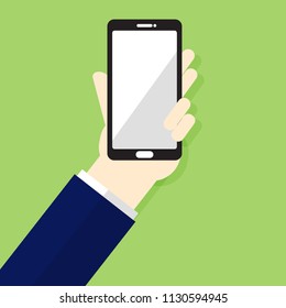 Hand holding smartphone template vector.