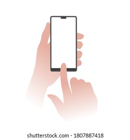 Hand holding smartphone template vector. Touching smartphone scr