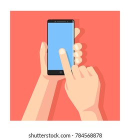 Hand holding smartphone template vector. Touching smartphone scr