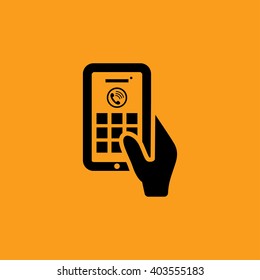 Hand holding  smartphone, touching blank screen. Using mobile smartphone.