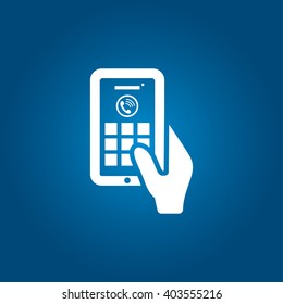 Hand holding  smartphone, touching blank screen. Using mobile smartphone.